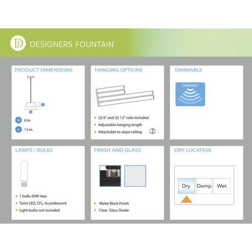 Midnight LA 1 Light 6 inch Matte Black Pendant Ceiling Light